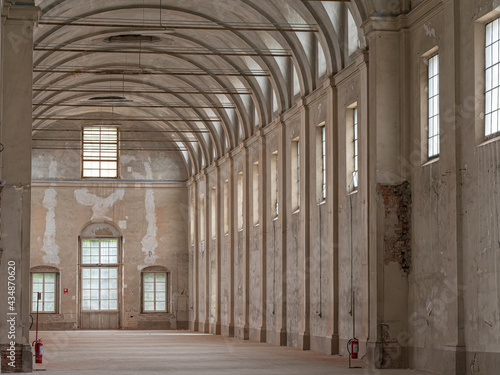 Empty White Interiors without People in an old Hospital Building in Parma  Italy