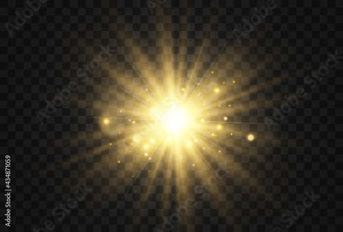 Bright beautiful star.Vector illustration of a light effect on a transparent background.