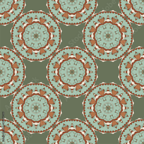Seamless pattern with mandalas in beautiful colors. Vector background