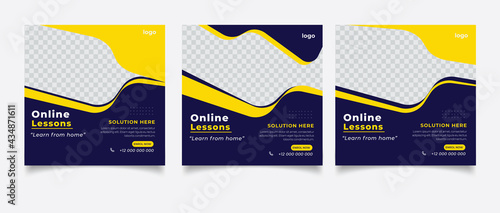 Online Lessons Social Media Banner And Square Flyer Template