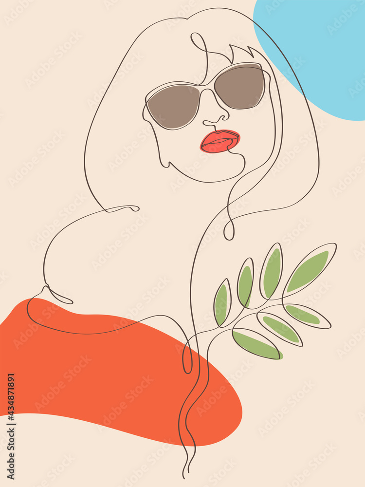Abstract female face. Minimal design, freehand composition, modern style. Linear vector. Elegant continuous line poster for a Scandinavian interior. 