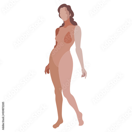 Portrait of a naked beautiful slender woman. Girl logo. Minimalism female illustration. Girl posing. Long hair. Flat design.