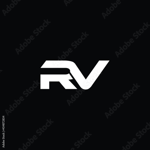 rv letter logo design with black background 