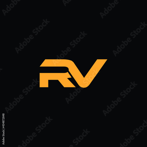 rv letter logo design with black background 