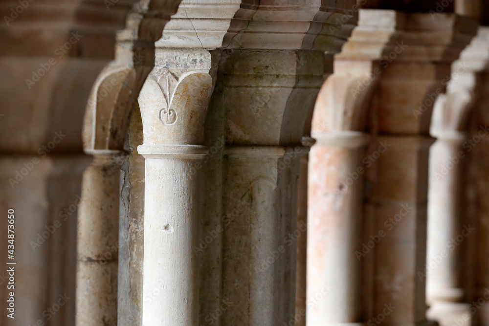 Cistercian Abbey of Fontenay.  Stone pillar capital. France.