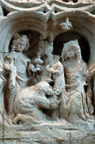 Cistercian Abbey of Fontenay. Nativity. Adoration of the Magi. Sculpture. France.
