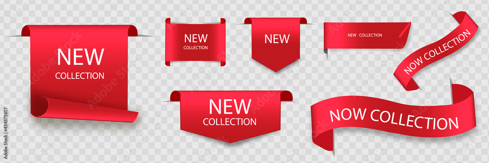 New collection tags. Vector badges and labels. Paper ribbons. Stock ...