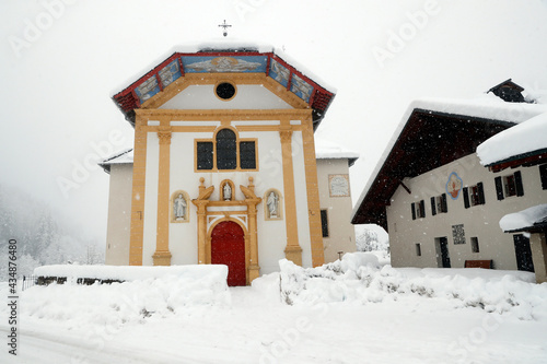 The baroque chapel les Chattrix in winter.  Saint Nicolas de Veroce. France. © Godong Photo
