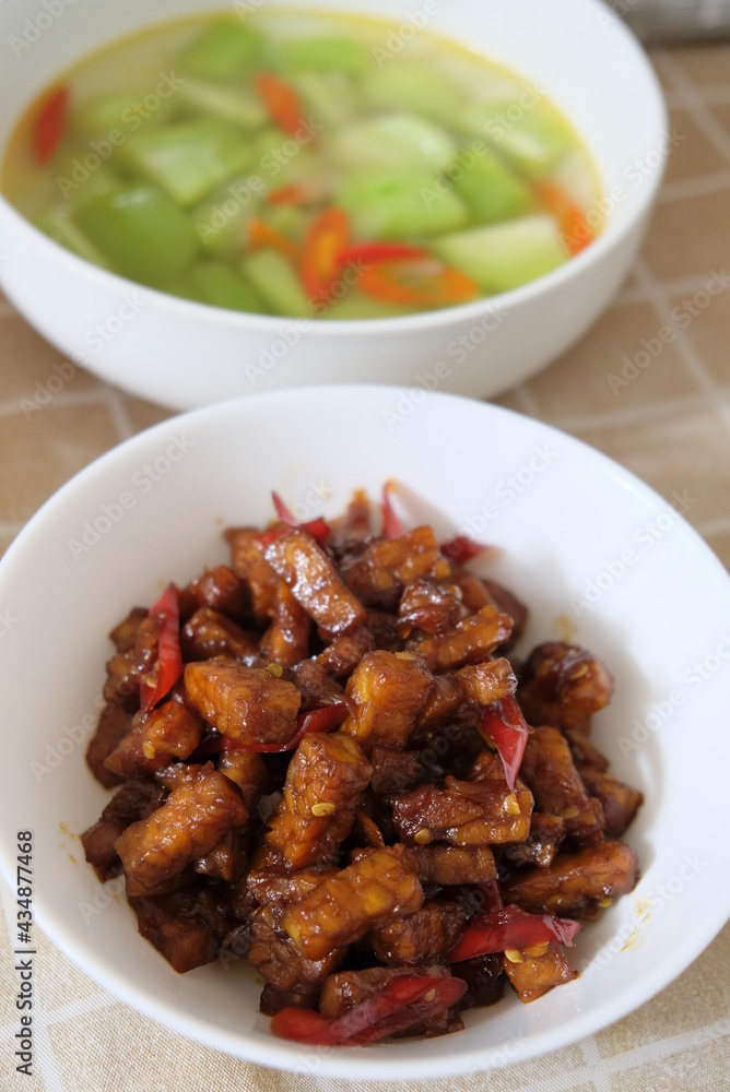 Indonesian food - Tempeh sweet soy sauce or orek tempe.