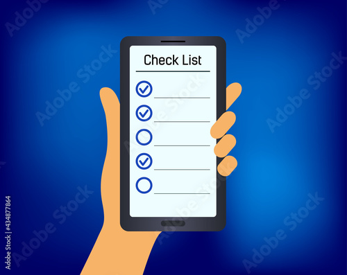 Template Checklist on screen mobile. Vector illustration.