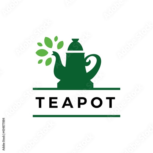 tea pot leaf time drink logo vector icon illustration