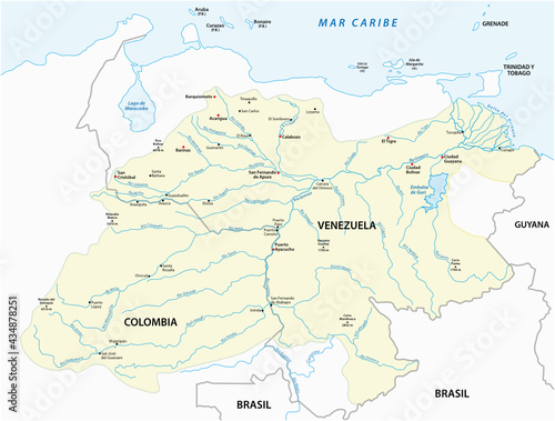 Vector map of the Orinoco River drainage basin photo
