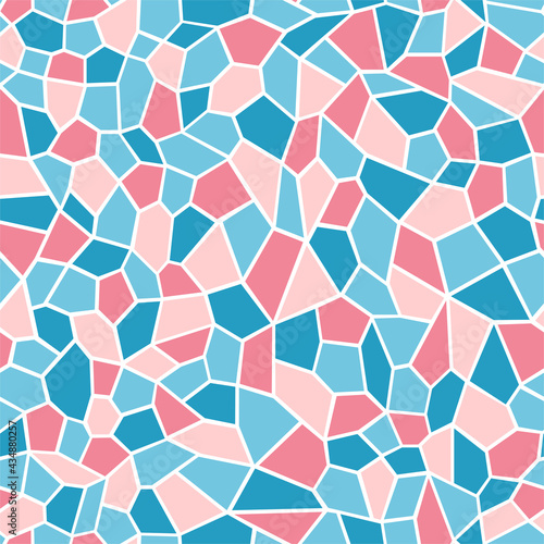 Vector background mosaic. Blue and pink stained glass. Chaotic multicolored shards