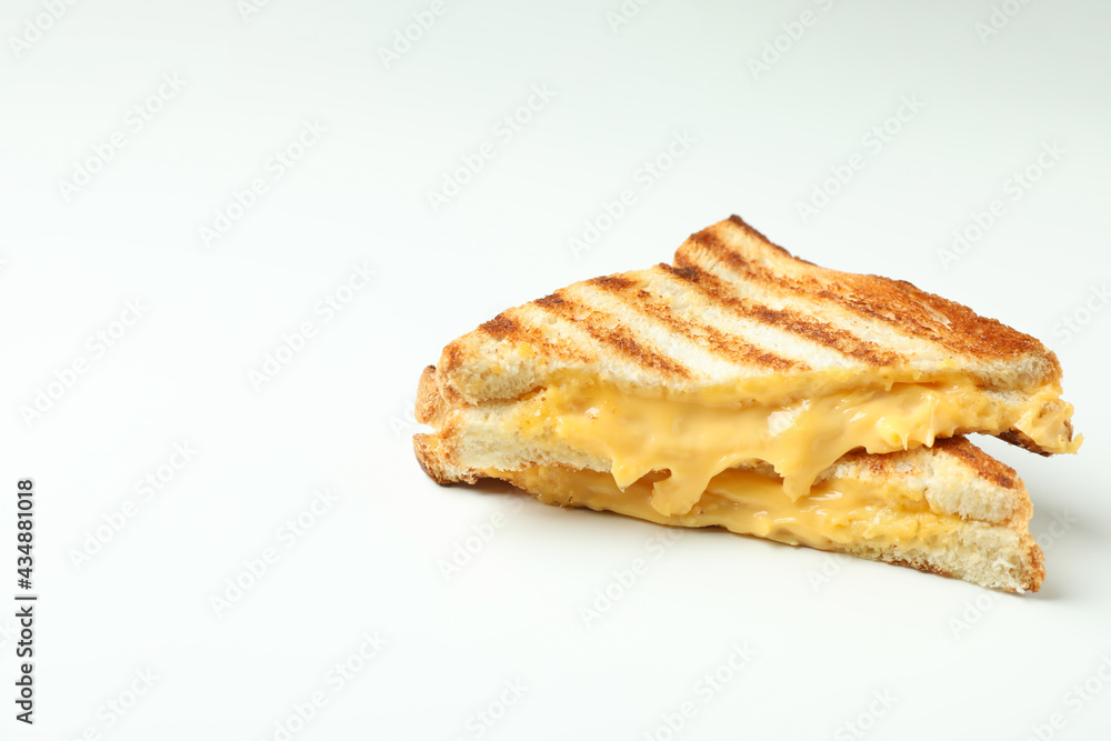 Tasty grilled sandwich on white background, space for text Tasty grilled sandwich on white background, space for text