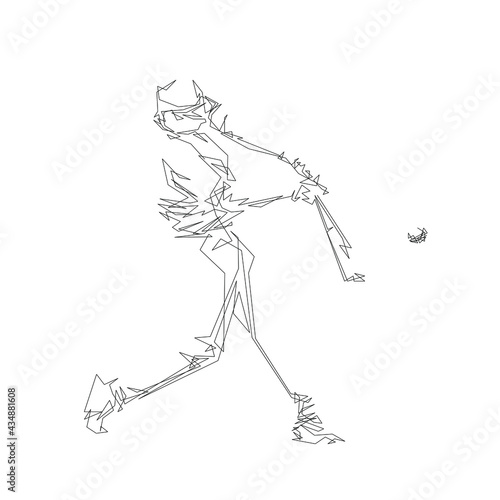 Baseball player, abstract line art, isolated vector illustration. Baseball batter athlete