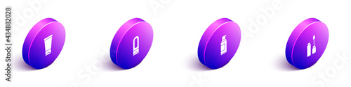 Set Isometric Cream or lotion cosmetic tube, Bottle of shampoo, Spray can for hairspray and Mascara brush icon. Vector