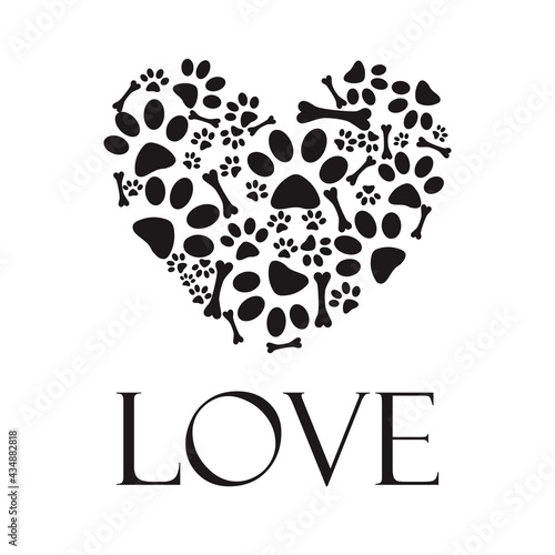 Heart made from paw prints. Love text writing.