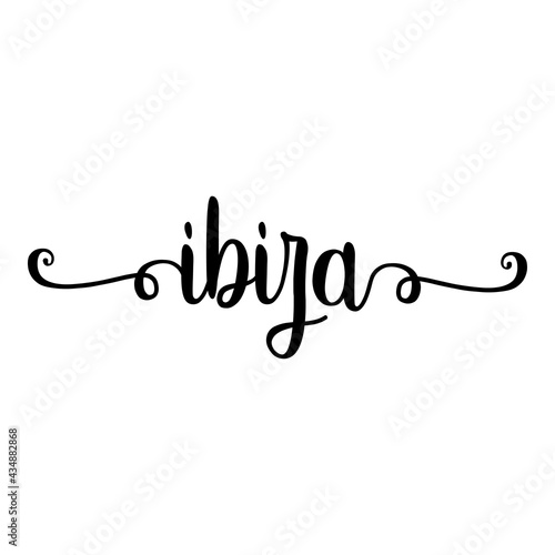 Banner con texto manuscrito ibiza escrito a mano con florituras en color negro