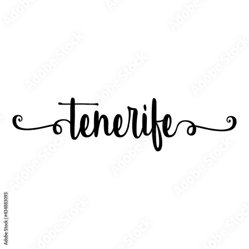 Banner con texto manuscrito tenerife escrito a mano con florituras en color negro