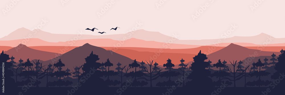creative landscape flat design of mountain vector illustration for web banner, banner background, template background, wallpaper background and tourism background design