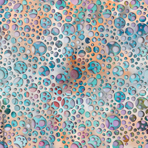 Colorful seamless circles pattern on textural watercolor background