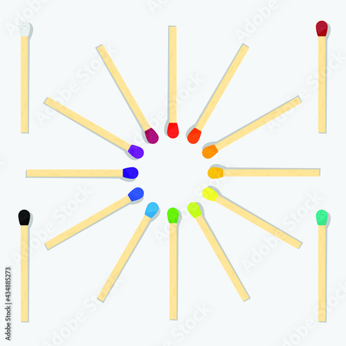 Many colors of matchsticks circle , Vector