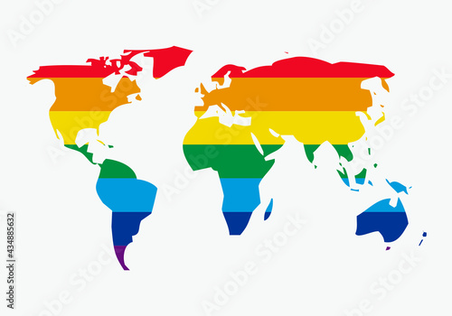 Mapamundi con la bandera lgtbi.