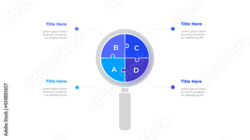 Infographic magnifier puzzle design template. Modern vector illustration. Concept of 4 steps or options of business process