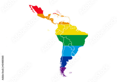 Mapa de Latinoamerica con la bandera LGTBI.
