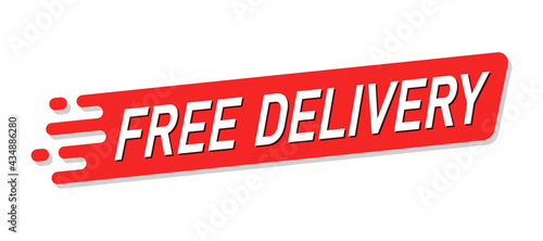 Free delivery red advertisement label, Special offer promotion price tag with shadow, Isolated on white background, Vector illustration