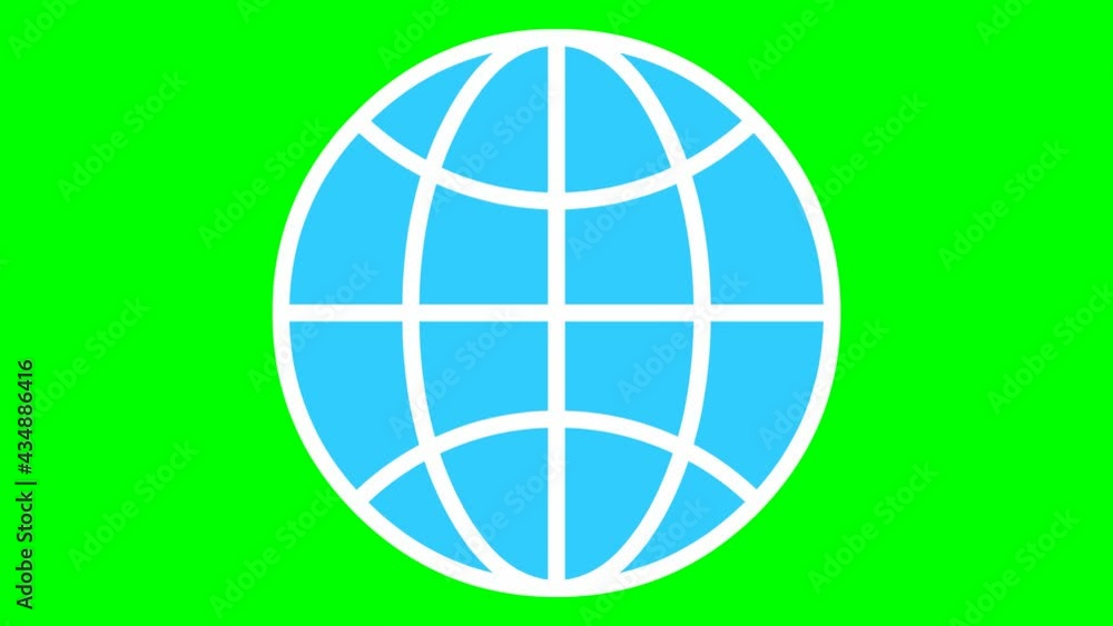 Animated icon of globe. Flat blue symbol of planet. Concept of net, web, internet, ecology. Vector illustration isolated on a green background. Animated icon of globe. Flat blue symbol of planet. Concept of net, web, internet, ecology. Vector illustration isolated on a green background.