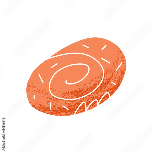 A cute bun, sweet pastry roll with sprinkling. Cartoon style vector isolated illustration with texture.