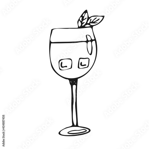 Cocktail. Alcoholic and non-alcoholic drink. Doodle style, rough drawn simple outline, bar menu. Vector drawing in dark colors.