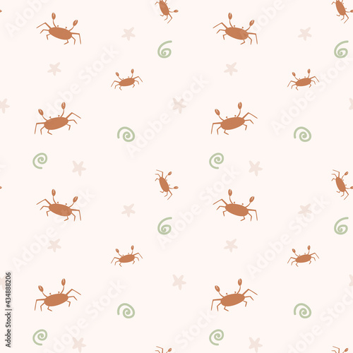 Children sea pattern with crabs and stars