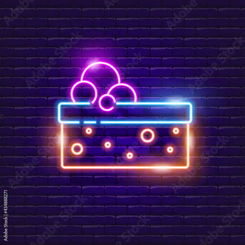 Dish washing scrubber neon sign. Kitchenware glowing icon. Vector illustration for design. Cleaning concept. Brush for washing the house. Cleaning services.