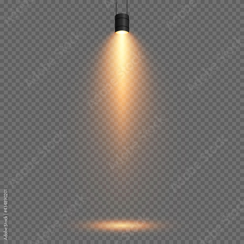 Vector set of light. Light source, studio lighting, walls, png. Yellow, golden light. Spot lighting, spotlight PNG. Rays, light effect.