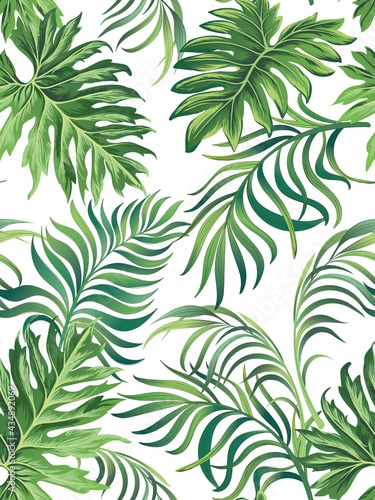 Jungle vector pattern with tropical leaves.Trendy summer print. Exotic seamless background. © Logunova  Elena