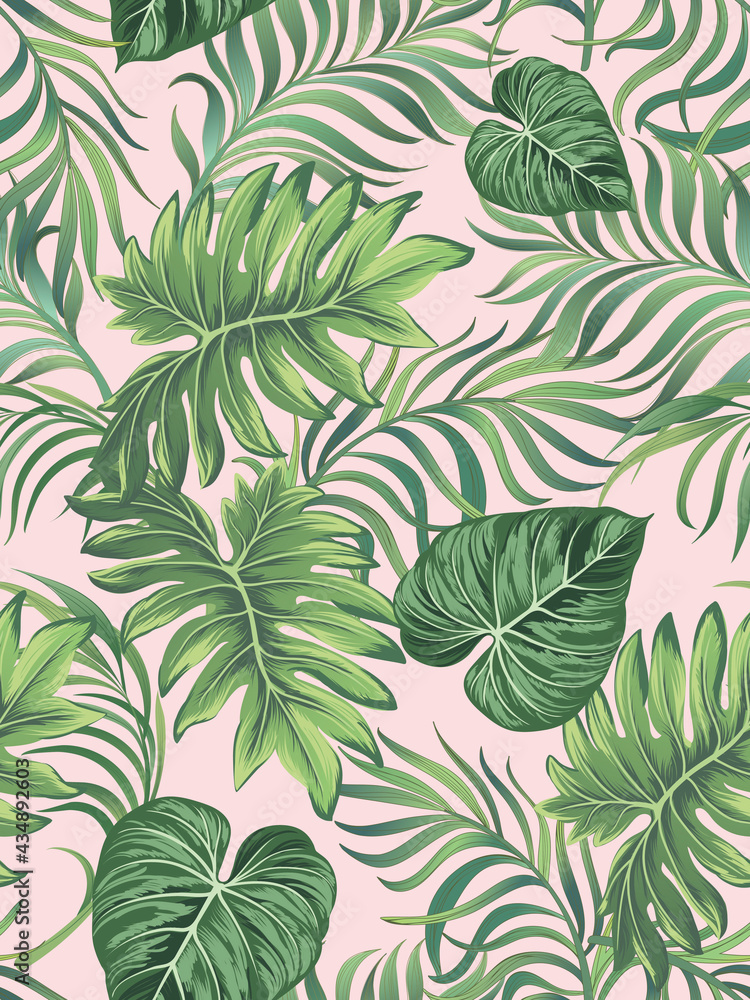 Jungle vector pattern with tropical leaves.Trendy summer print. Exotic seamless background. Jungle vector pattern with tropical leaves.Trendy summer print. Exotic seamless background.