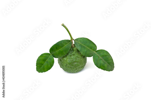 Bergamot fruit with leaf isolated on white background.