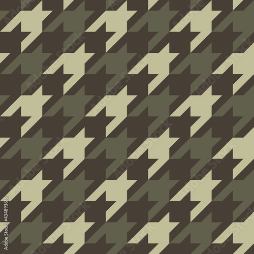 Three-tone houndstooth pattern in contemporary brown and gray shades. Dogs tooth Scottish checkered background in muted colors. Vector illustration.