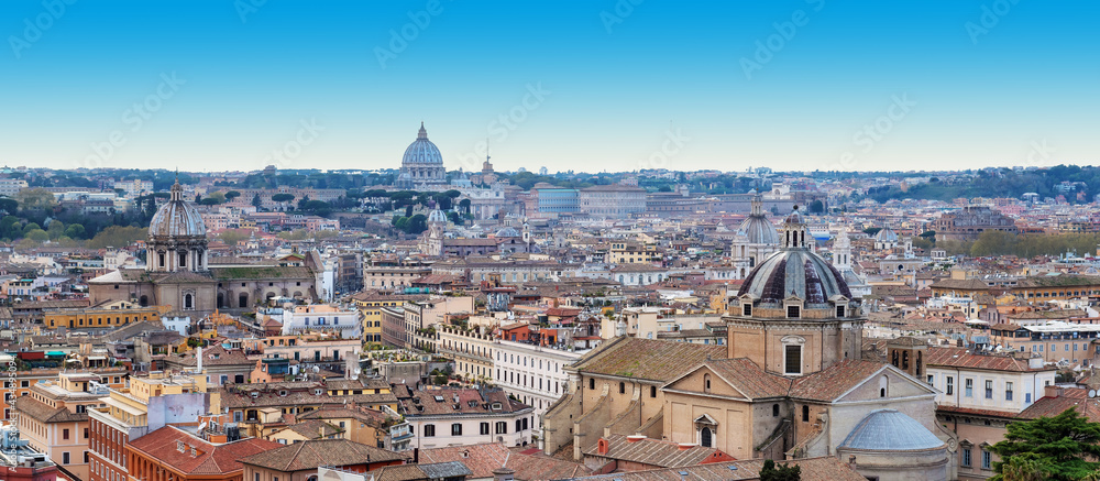 Rome, Italy. City skyline with landmarks of the Ancient Rome. Aerial view.