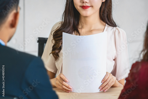 Obraz na płótnie Job interview with resume before interview w salonie