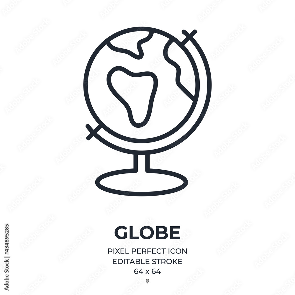 Planet Earth globe editable stroke outline icon isolated on white ...