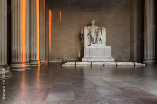 The Lincoln Memorial inside in morning time in Washington, DC., USA.
