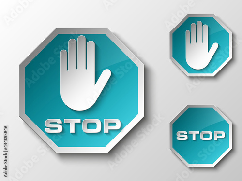STOP palm icon, No entry icon, road sign, danger badge
