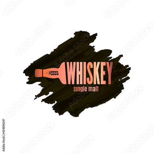Whiskey bottle logo. Lettering watercolor on white
