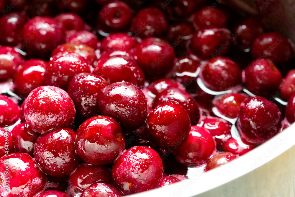 Cherries with pits in sugar syrup. Cherries with pits in sugar syrup.
