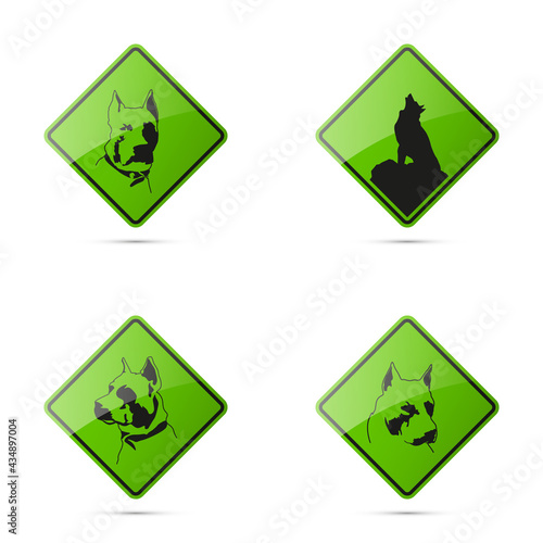 Road sign pitbull logo, dog symbol, simple illustration, Pitbul silhouette. American staffordshire terrier. Dog year icon
