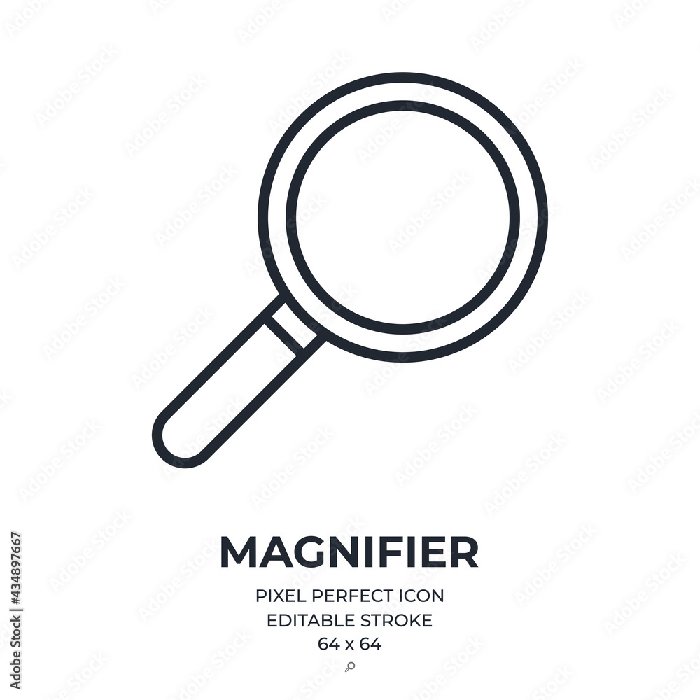 Magnifier editable stroke outline icon isolated on white background flat vector illustration. Pixel perfect. 64 x 64. Magnifier editable stroke outline icon isolated on white background flat vector illustration. Pixel perfect. 64 x 64.