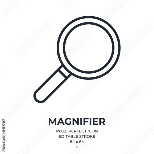 Magnifier editable stroke outline icon isolated on white background flat vector illustration. Pixel perfect. 64 x 64.